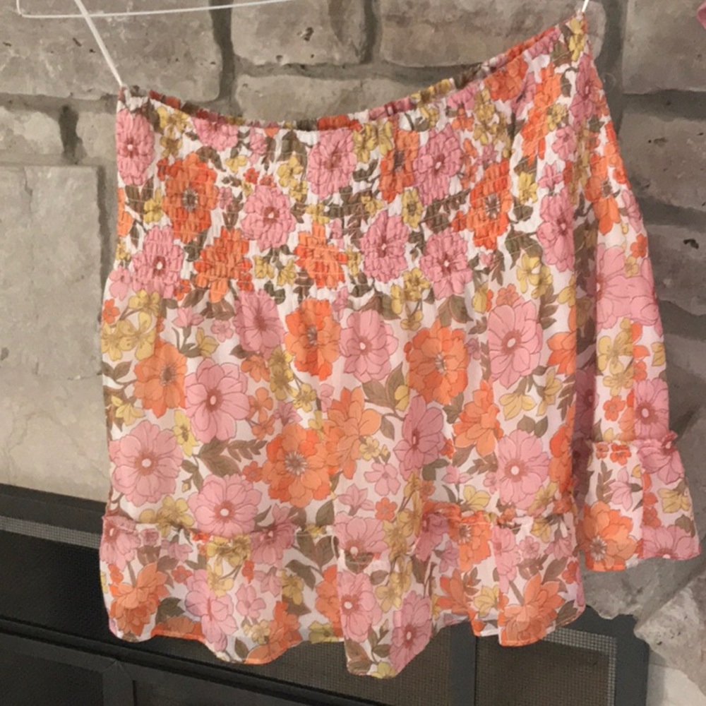 Aqua Floral Mini Skirt - Pink and Orange